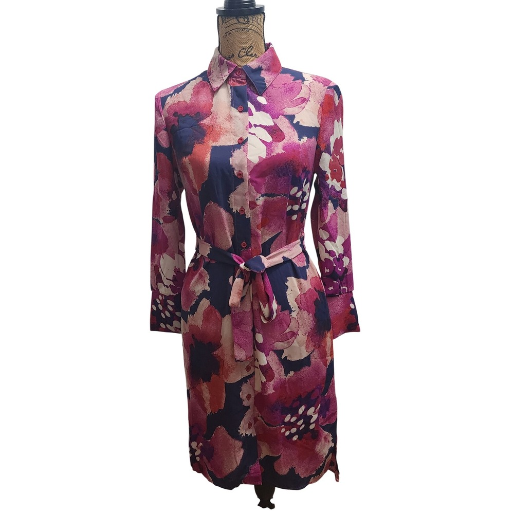 LuLaRoe XXS Floral Print Buttonβ Front Shirt Dress Belted Midi